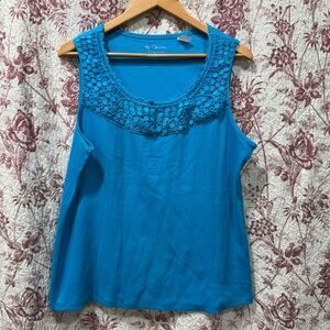 Chico’s Blue Crochet Neckline Sleeveless Tank Top Size 3